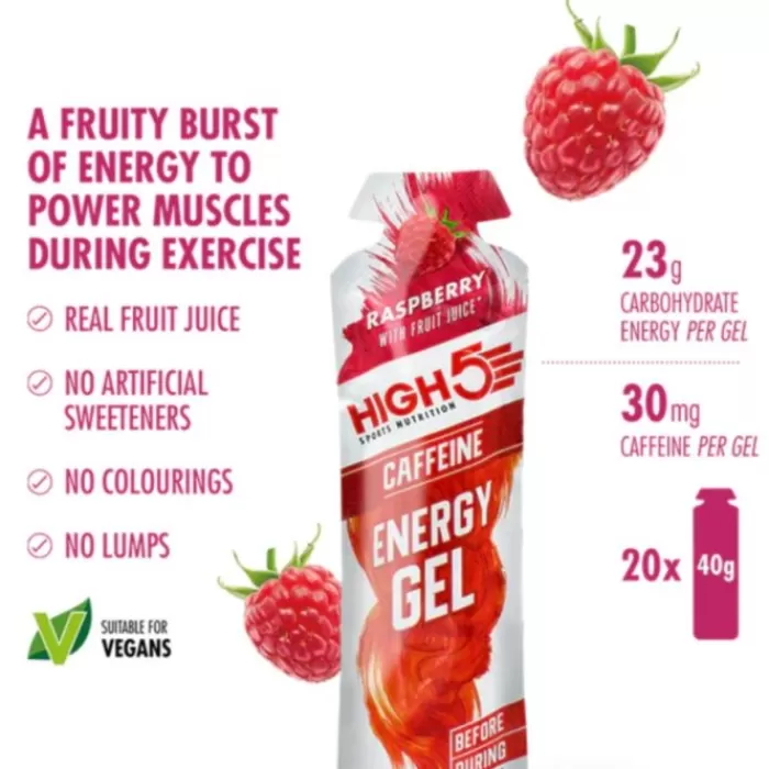 Energy Gel Caffeine Raspberry 20x40g-High5 Discount